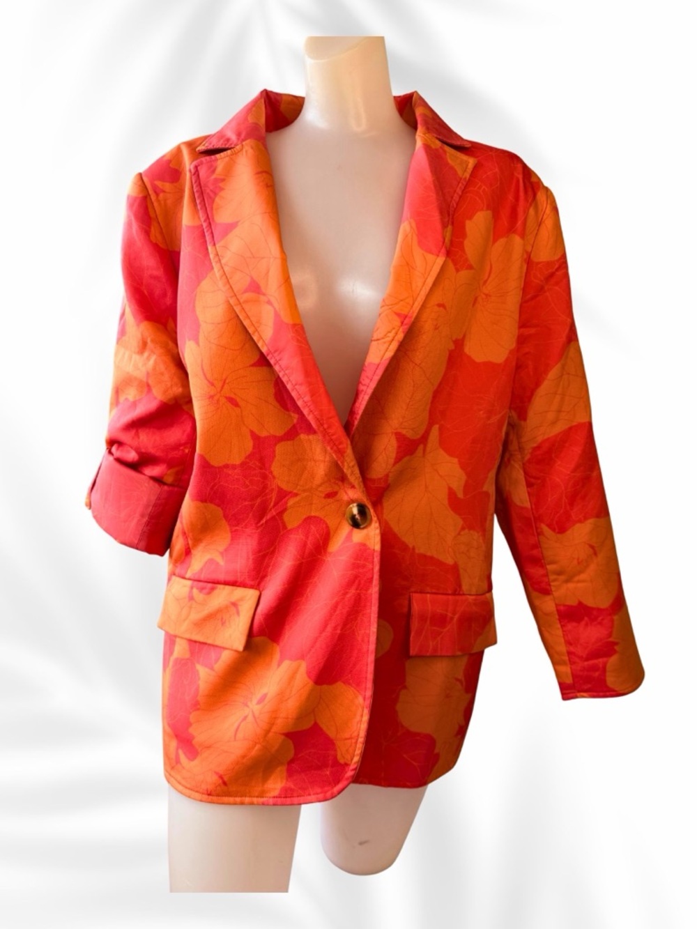 LexBreezy Hawaii Aloha Blazer Orange Red Floral Lightweight Resort Jacket M NWOT